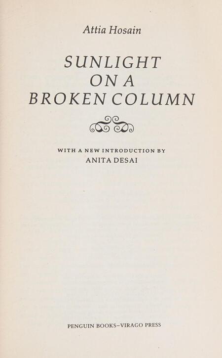 Book cover for Sunlight on a Broken Column by Attia Hosain